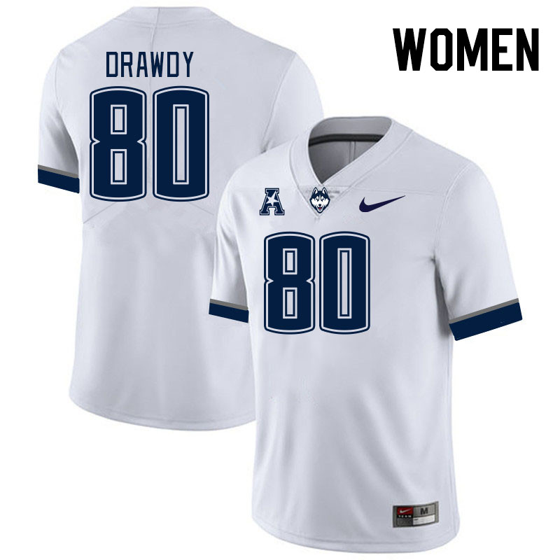 Women #80 Zackary Drawdy Connecticut Huskies College Football Jerseys Stitched Sale-White